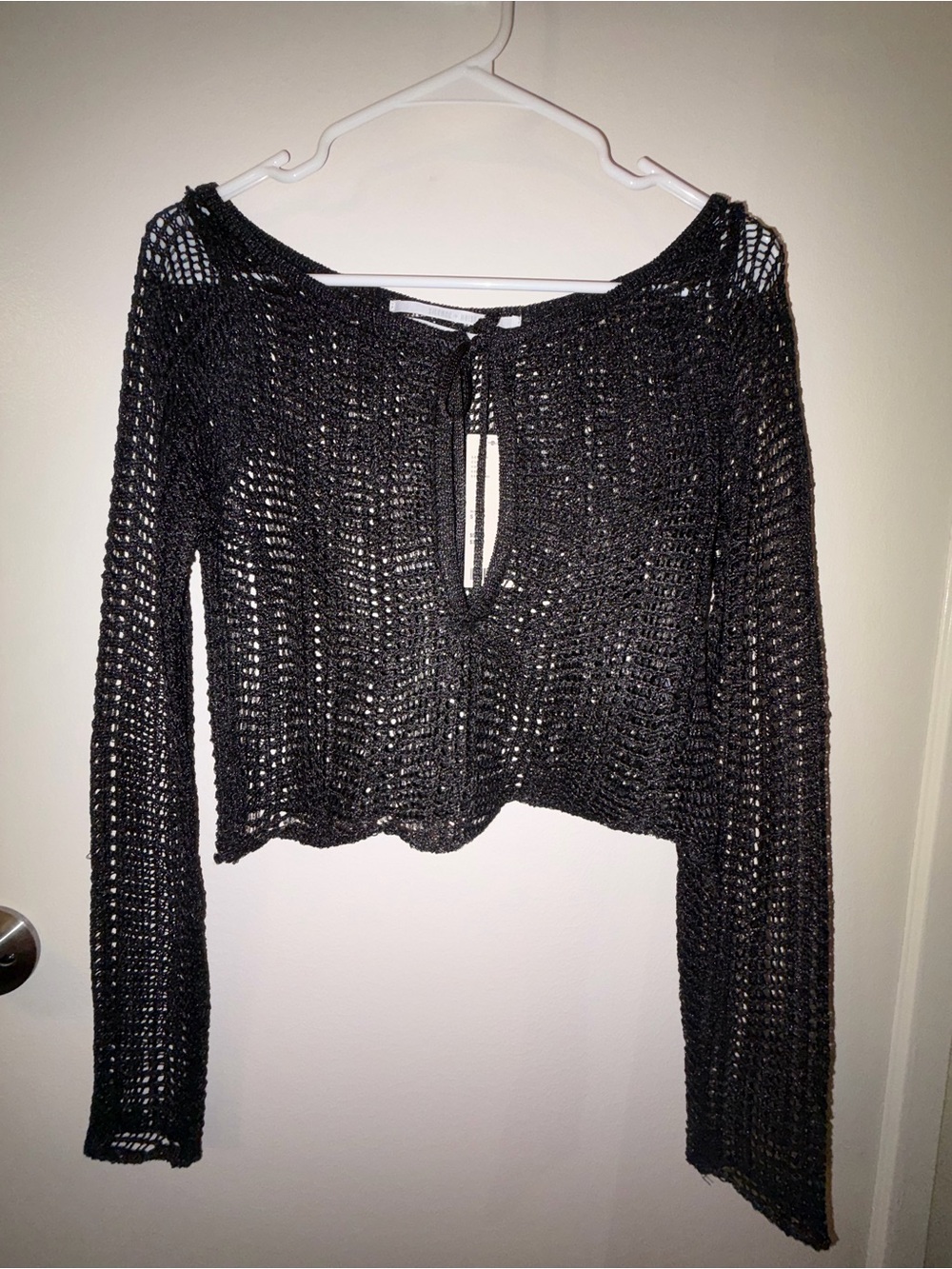silence + noise Black Crochet Long Sleeve Swim Coverup